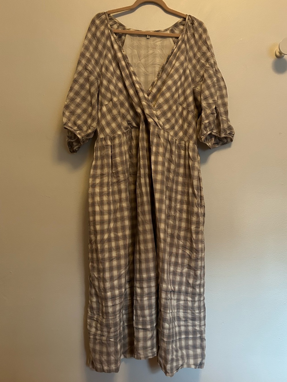 Madewell Brown and Beige Plaid Wrap-Style Midi Dress